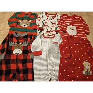Lot Of 6 Carters Fleece Footed Pjs Pajamas Size 3 Months  Christmas Boys Santa